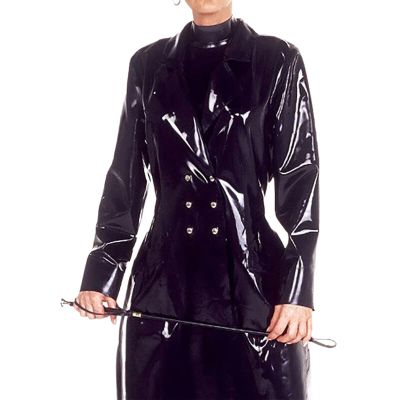 IDDSI Black Sexy Latex Robe with Double-Breasted Front Buttons, Purple, XS