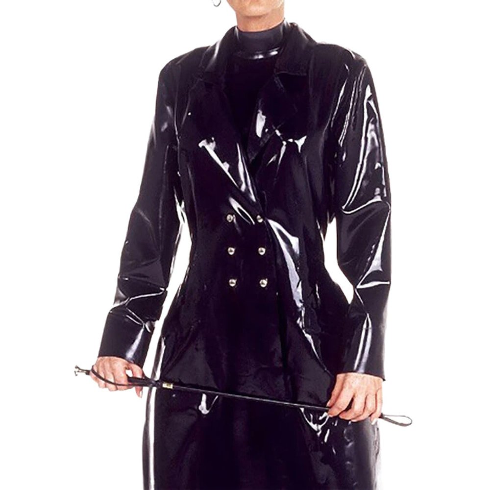 IDDSI Black Sexy Latex Robe with Double-Breasted Front Buttons, Purple, XS