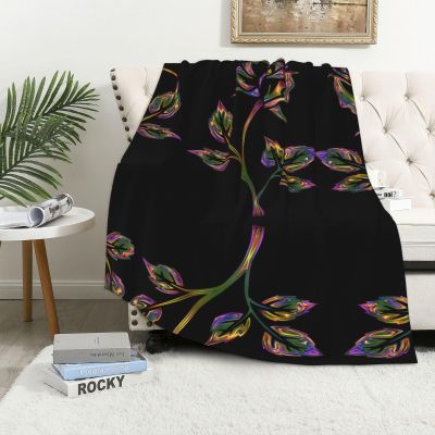 ASEELO 152 x 102 cm Blanket with Black and Gold Flowers, Fleece Throw for Sofa, Bed, Couch, and Travel