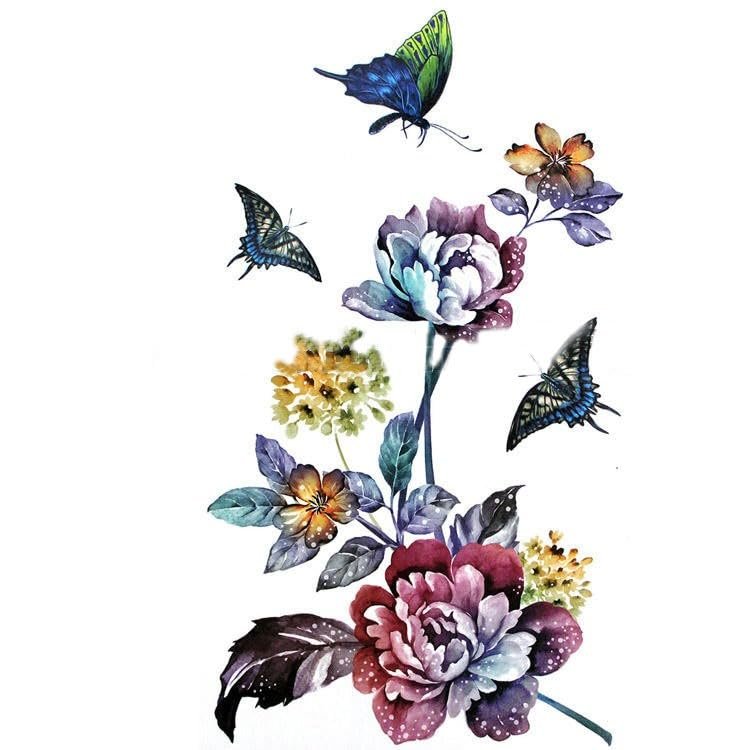 2 Waterproof Temporary Tattoo Stickers with Large Colorful Flowers for Women