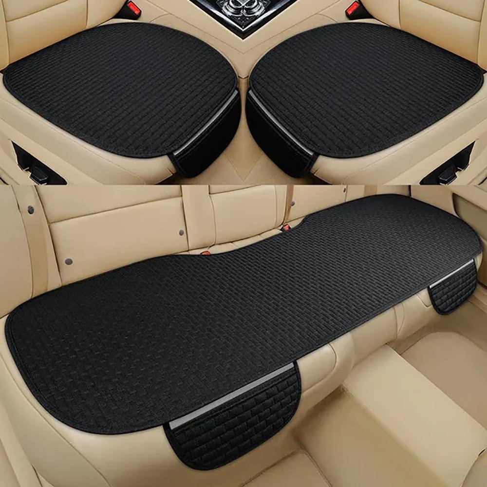 LohxA Car Seat Covers for Tesla Model X 2015–2022, Front and Rear Seat Cushions, Protective Non-Slip, 3-Piece Set, D-Black-3pcs