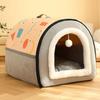 Durable Cat & Dog House, Portable 2-in-1 Bed, Zippered Pet Cave (Beige) view 1