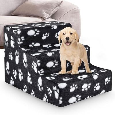 3-Step Dog Stairs with Washable Fabric Cover, Black