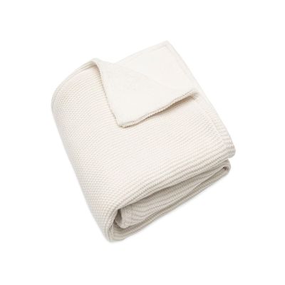 Jollein 517-511-67031 Baby Blanket, Knitted Blanket with Teddy Fleece - Basic Knit Ivory (75 x 100 cm)