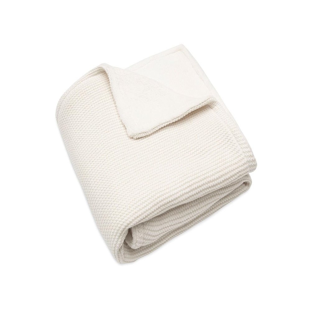 Jollein 517-511-67031 Baby Blanket, Knitted Blanket with Teddy Fleece - Basic Knit Ivory (75 x 100 cm)