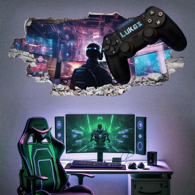 tjapalo p80x 3D Gamer Wall Decal for Kids' Room, Personalized Gaming Decor, W63 x H31 cm