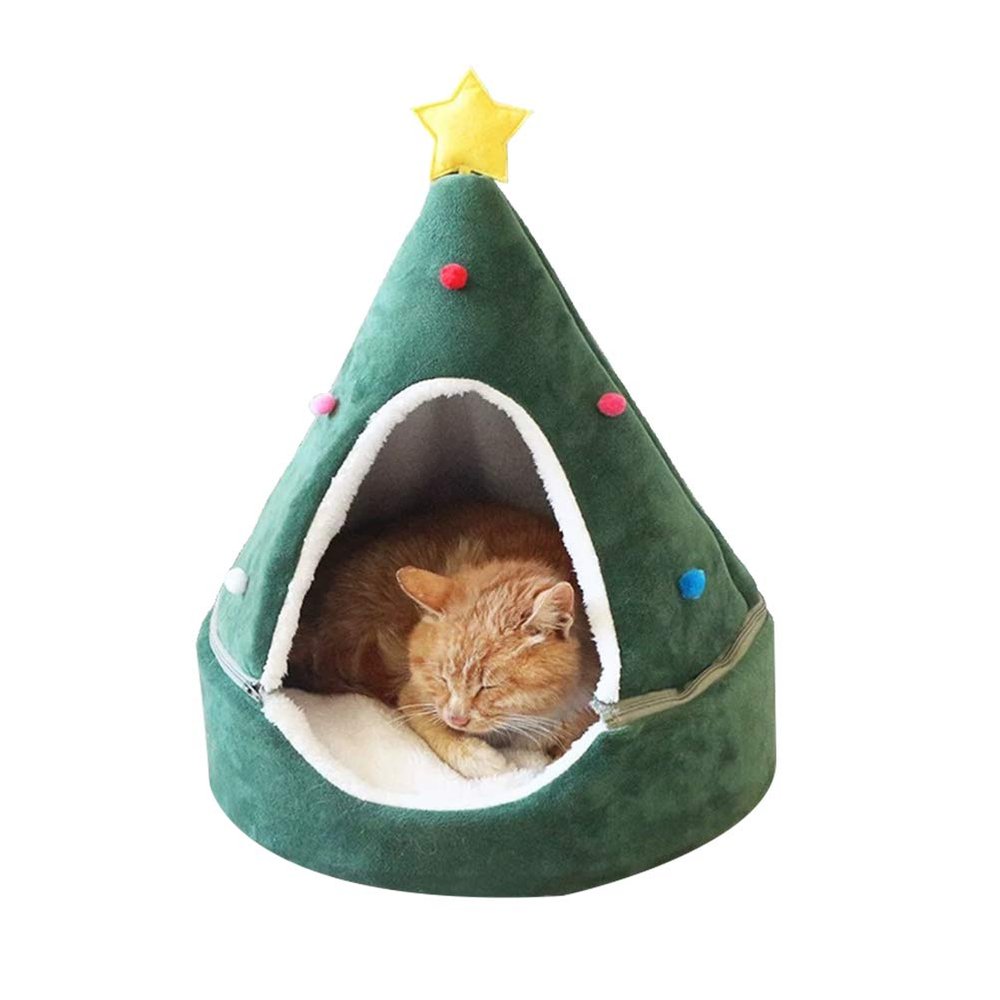 BEIJIALY Cat Tent Bed - Christmas Tree Design