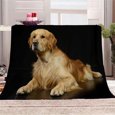 AKATIE 3D Golden Retriever Plush Blanket, 100 x 130 cm, Black
