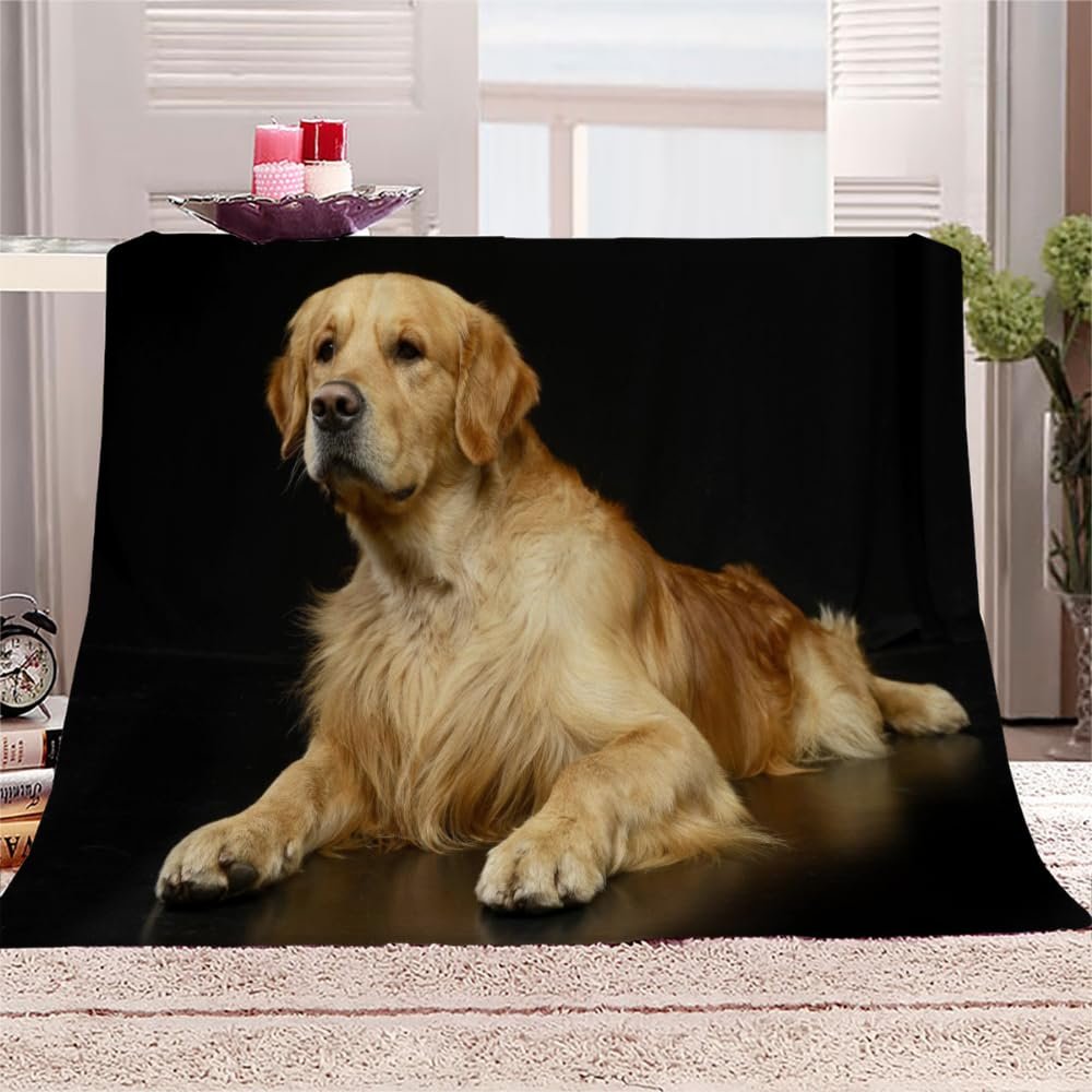 AKATIE 3D Golden Retriever Plush Blanket, 100 x 130 cm, Black