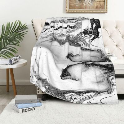 ASEELO 152 x 102 cm Black and White Marble Fleece Blanket for Sofa, Bed, Couch and Travel