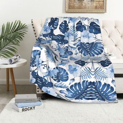 ASEELO 152 x 102 cm Blue Tropical Flower Fleece Blanket