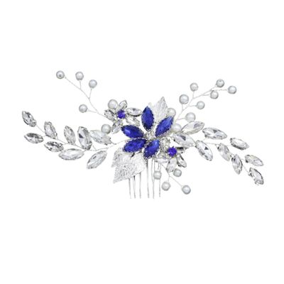 FRCOLOR Blue Pearl and Rhinestone Hair Comb, Handmade Wedding Hair Accessory