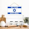 Wooden Sign with “We Stand with Israel Established” Text, Family Wall Art, Vintage State Map Outline, 30.5 x 20.3 view 3