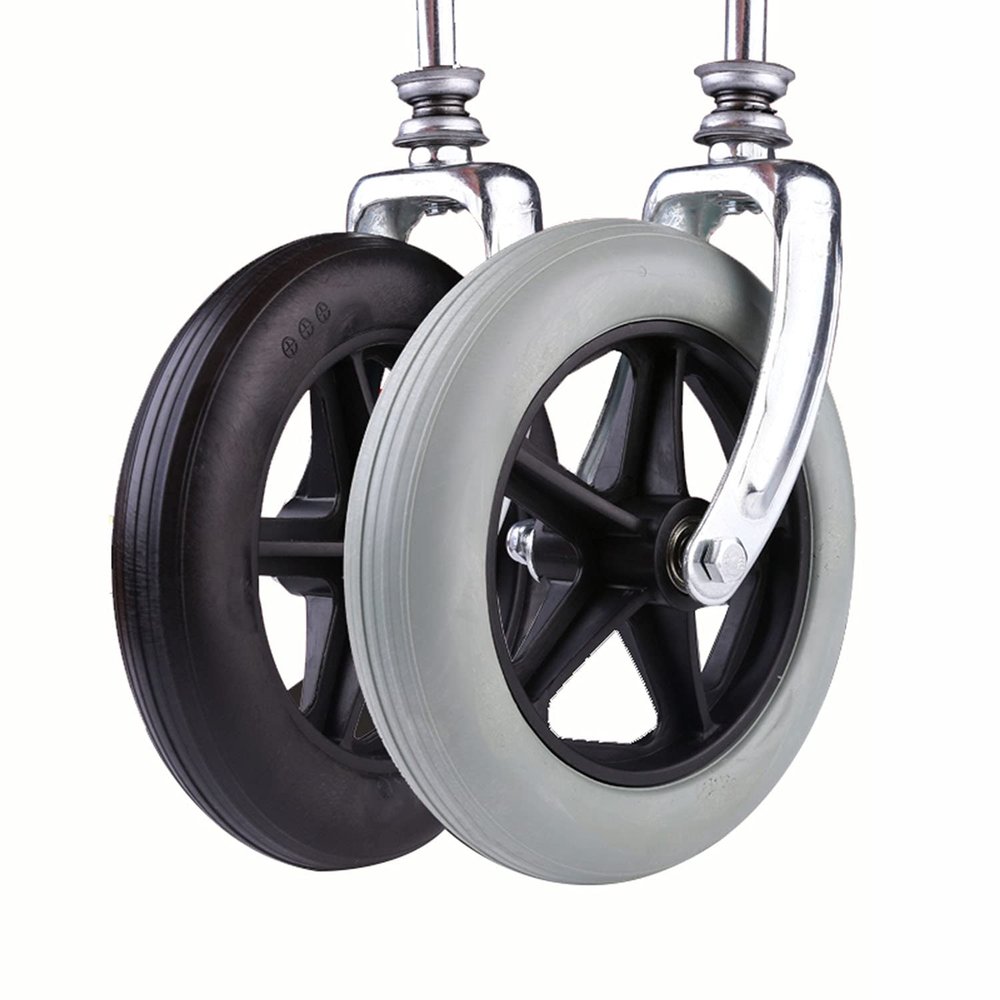 AiQima Wheelchair Replacement Front Wheels with Forks, 8 in, Black, 2-Pack