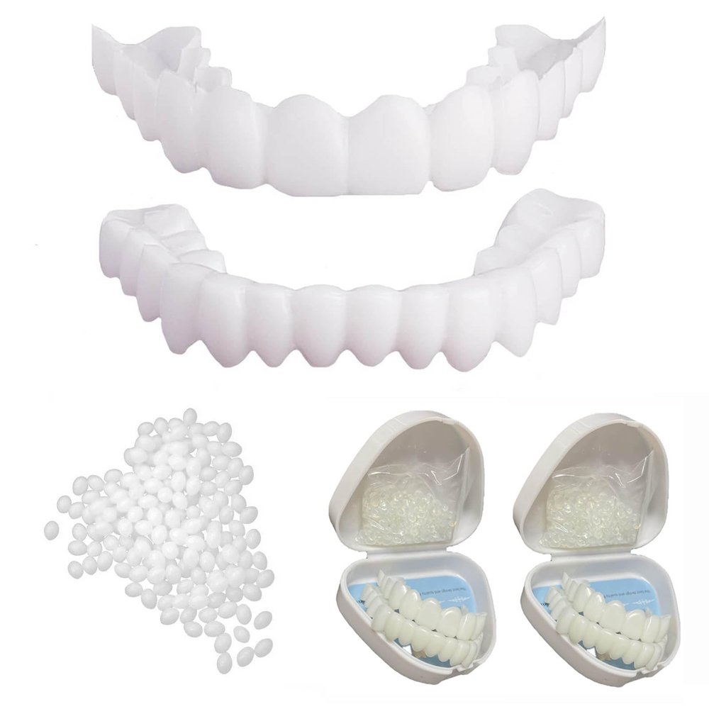 Flipped Warmth 2 Pairs Snap-On Veneers, Temporary Upper and Lower Cosmetic Teeth
