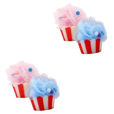 FRCOLOR 4-Piece Cartoon Ice Cream-Shaped Bath Poufs with Hanging Loops