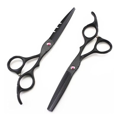 Hair-Cutting Scissors, 5.5/6-Inch Barber Scissors, Straight-Cut and Thinning Scissors, Black, Hair-Cutting Set (Color: 6-Inch Blue Set)