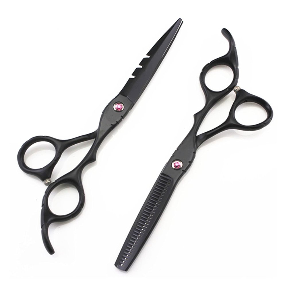 Hair-Cutting Scissors, 5.5/6-Inch Barber Scissors, Straight-Cut and Thinning Scissors, Black, Hair-Cutting Set (Color: 6-Inch Blue Set)