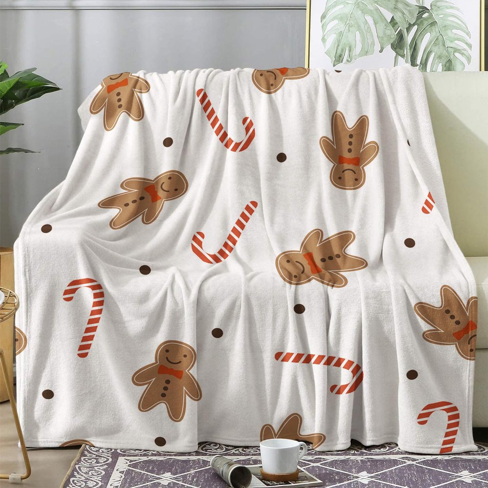 Cozy Christmas Gingerbread Man Blanket, 130 x 160 cm, Soft Flannel Fleece Throw