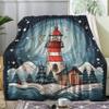 Lighthouse Moon & Stars Plush Flannel Fleece Blanket, 150 x 200 cm view 1