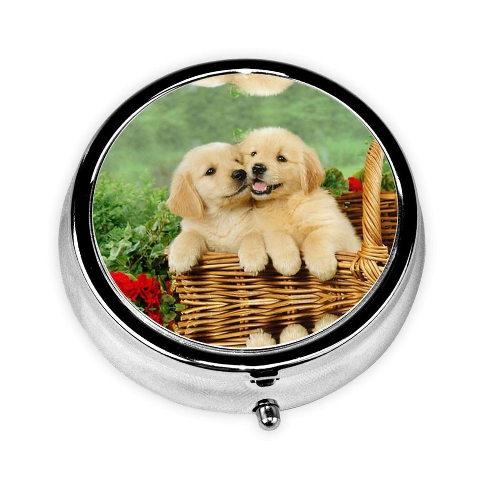 Round Golden Retriever Pill Case, Portable and Compact