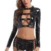 Women’s Bodysuit with Garters, Sexy Wetlook Leather Mini Dress, Backless Halter Clubwear Lingerie Set, Black, 2-Piece view 1