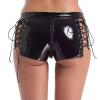 Women’s Bodysuit with Garters, Sexy Wetlook Leather Mini Dress, Backless Halter Clubwear Lingerie Set, Black, 2-Piece view 4