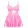 Women’s Pink Wetlook Patent Leather Mini Dress, XL view 4