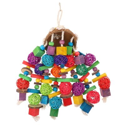 Amosfun 1pc Wooden Parrot Toy, Hanging Bird Cage Toy with Wooden Blocks for Shredding