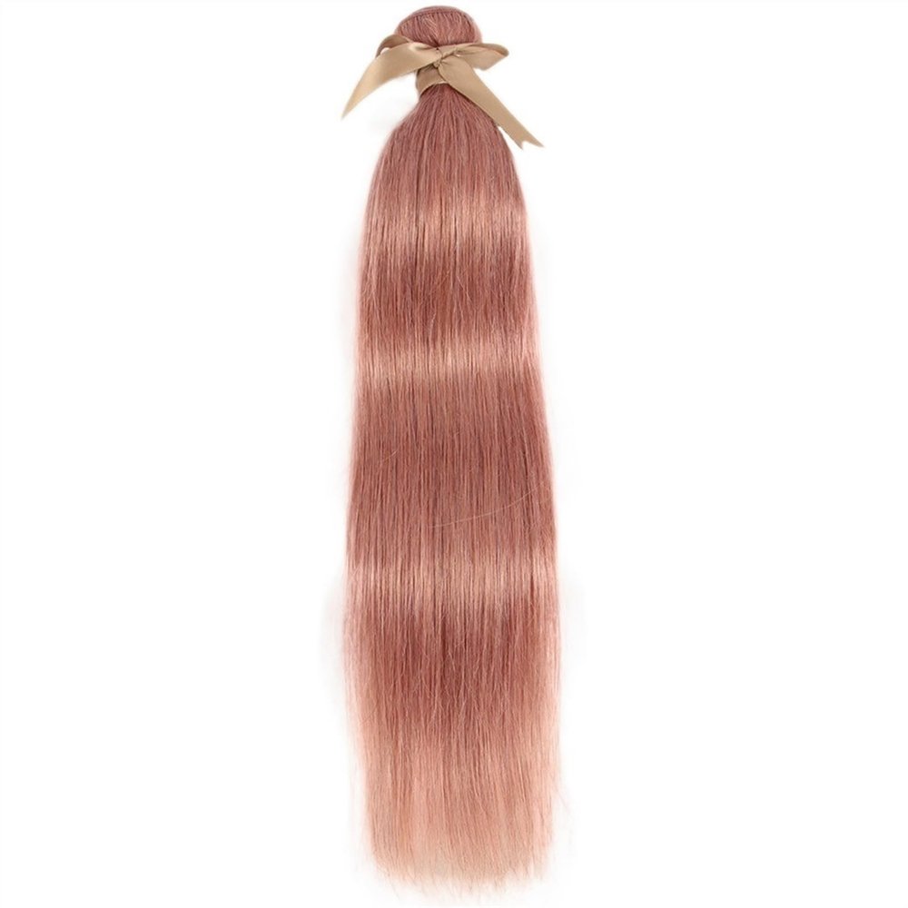 Brazilian Straight Human Hair Bundles, 100% Human Hair, Woven, Rose Gold, Pink, Remy Hair, 3-Bundle Hair Extensions (Size: 26 26 26 26)