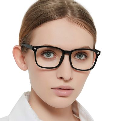 OCCI CHIARI Blue-Light-Filtering Reading Glasses for Women 4.0, Medium Rectangular Computer Glasses, Fashionable Readers with Metal Hinges (Black, 400)