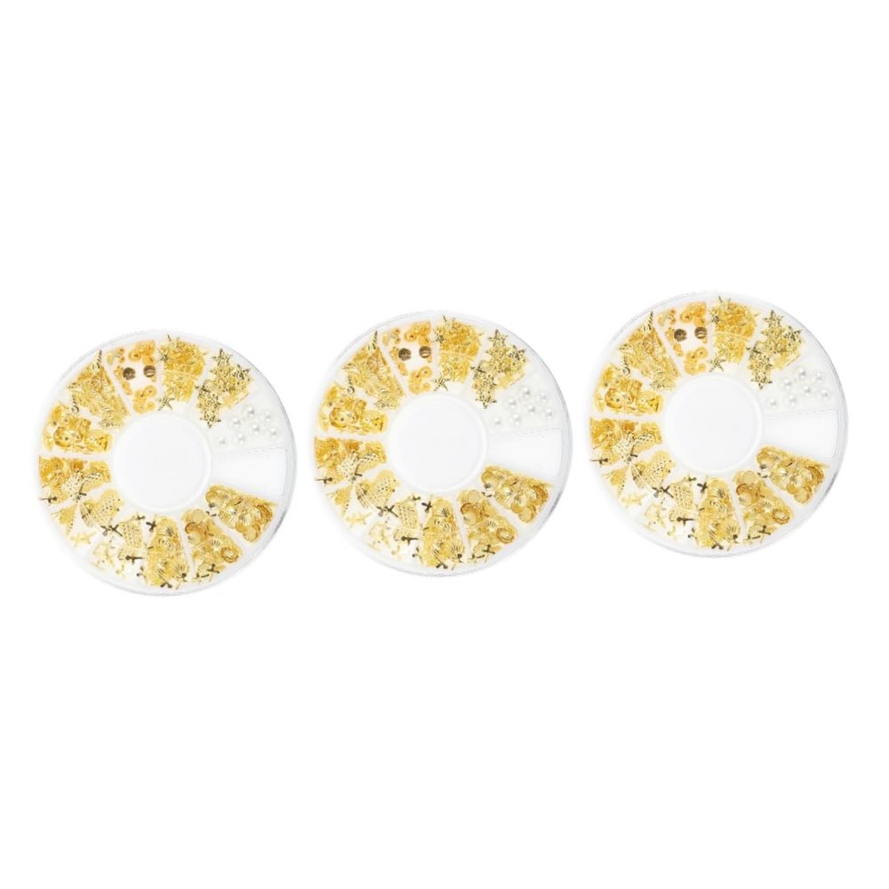 minkissy 3-Piece Boxed Nail Art Metal Studs and Charms Mixed Set for Girls and Women