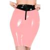 IDDSI Transparent Pink and Black Sexy Latex Mini Skirt with Short Back Zipper and Rubber Trim at Top, Sea Blue and Black, XXL view 2