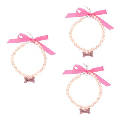 minkissy 3-Piece Pearl Pet Collar Set with Rhinestones