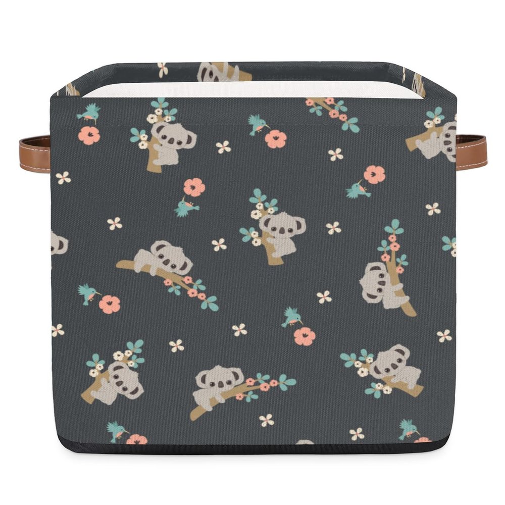 TropicalLife Koala Storage Basket with Floral Pattern, 36 L, Foldable Fabric Organizer