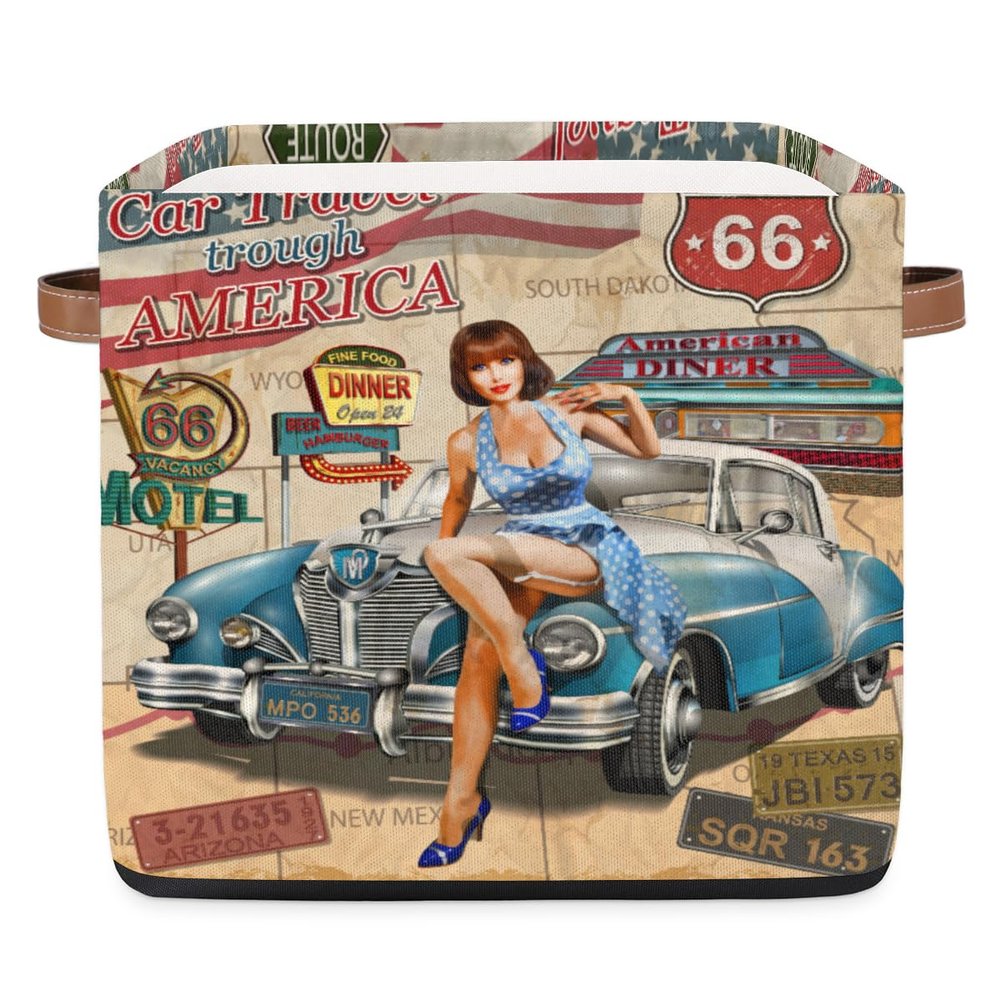 TropicalLife American Vintage Car 36L Foldable Fabric Storage Basket