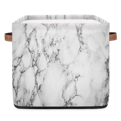 TropicalLife Marble Storage Basket, White and Black, 36 L, Foldable Fabric Storage Bin