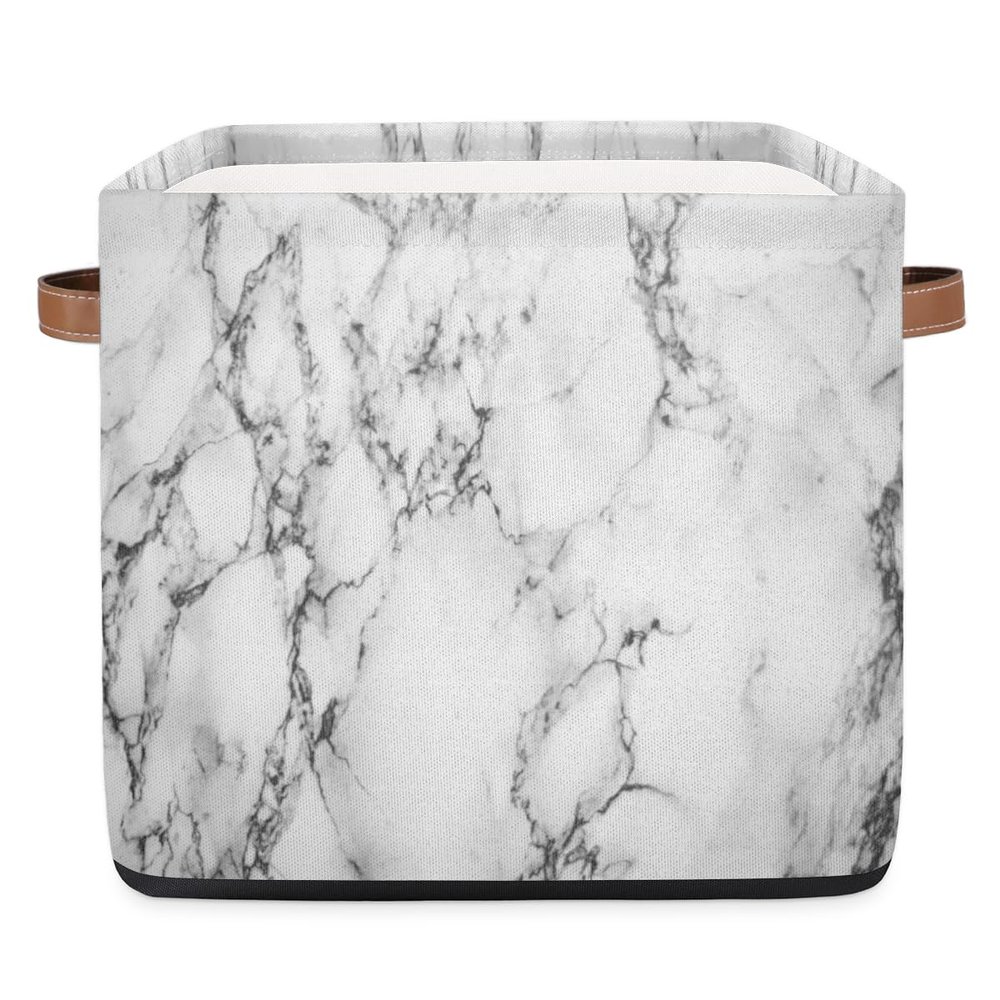 TropicalLife Marble Storage Basket, White and Black, 36 L, Foldable Fabric Storage Bin