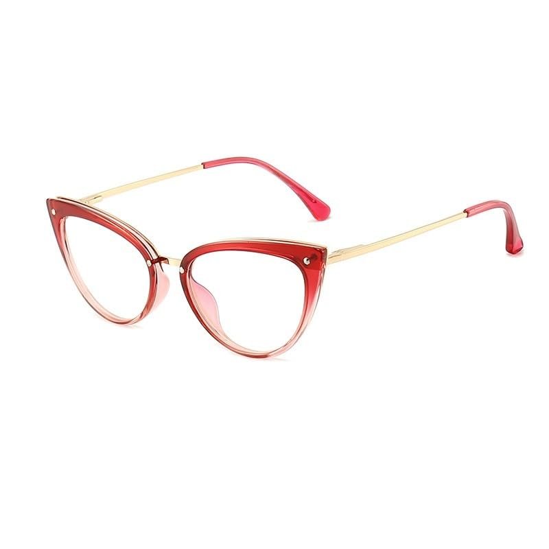 PARWANA Stylish Cat-Eye Reading Glasses for Women, Blue-Light Blocking, Red, +1.50