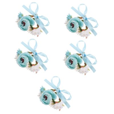 minkissy 5-Piece Pet Collar Set with Floral Decorations for Kittens and Small Cats, Blue Stripe Fabric