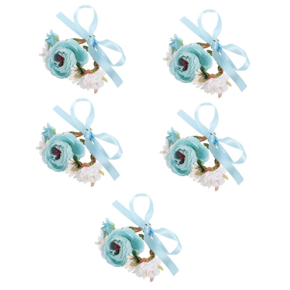 minkissy 5-Piece Pet Collar Set with Floral Decorations for Kittens and Small Cats, Blue Stripe Fabric