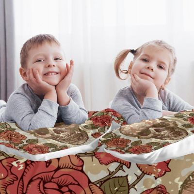 3-Piece Queen Tencel Duvet Cover Set with 2 Pillowcases, Wrinkle-Resistant Retro Skull & Red Roses