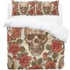 3-Piece Queen Tencel Duvet Cover Set with 2 Pillowcases, Wrinkle-Resistant Retro Skull & Red Roses view 2