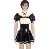 Sexy French Maid Latex Uniform Bodycon Playsuit with Apron, Ruffles, Bow, and Zipper, Jade Green with White, XL view 2