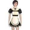 Sexy French Maid Latex Uniform Bodycon Playsuit with Apron, Ruffles, Bow, and Zipper, Jade Green with White, XL view 3