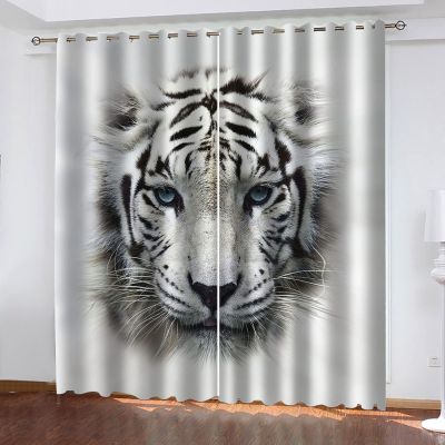 SATUSA Blackout Curtains with 3D White Tiger Pattern, 2-Piece Set, 79 x 63 in