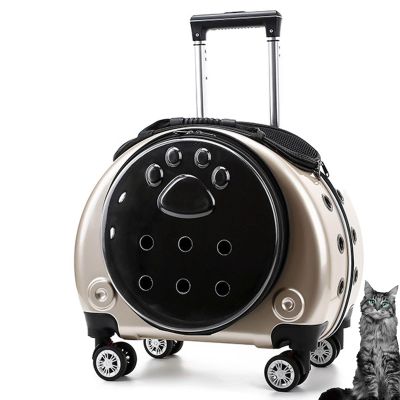 GAMAK Plastic Cat Carrier with Wheels and Telescopic Handle, Ventilated Travel Carrier for Small and Medium Pets, Color A