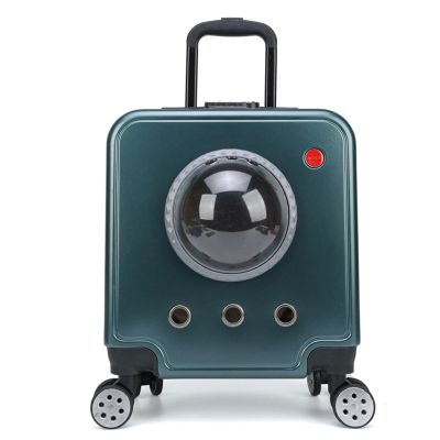 GAMAK Plastic Pet Carrier with Telescopic Handle and Wheels, 42 × 24 × 38 cm, Blue