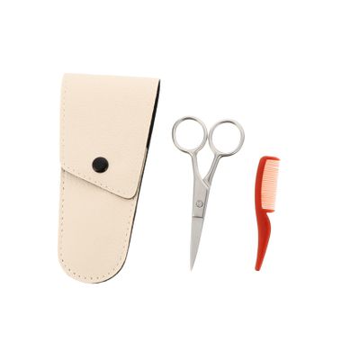 FRCOLOR 3-Piece Beard Grooming Set with Stainless Steel Scissors, Nose Hair Scissors, Comb and Storage Bag for Men