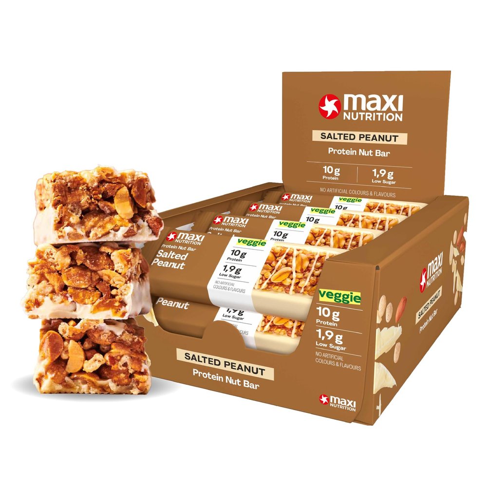 MaxiNutrition Salted Peanut Protein Bars 12 x 46 g – Whole Nuts, 22% Protein, Vegetarian, No Added Sugar